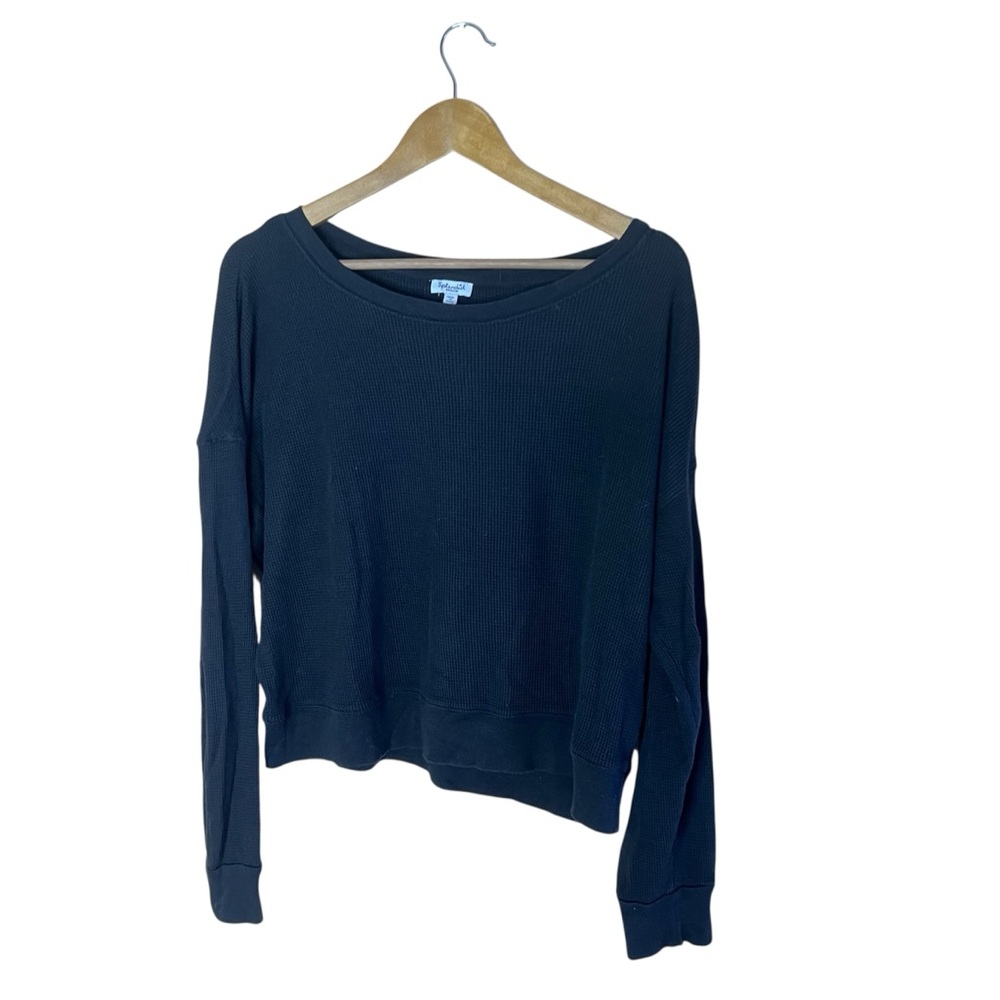 Splendid Black Size M Oversized Long Sleeve Cropped Ribbed Comfy Top Shirt
